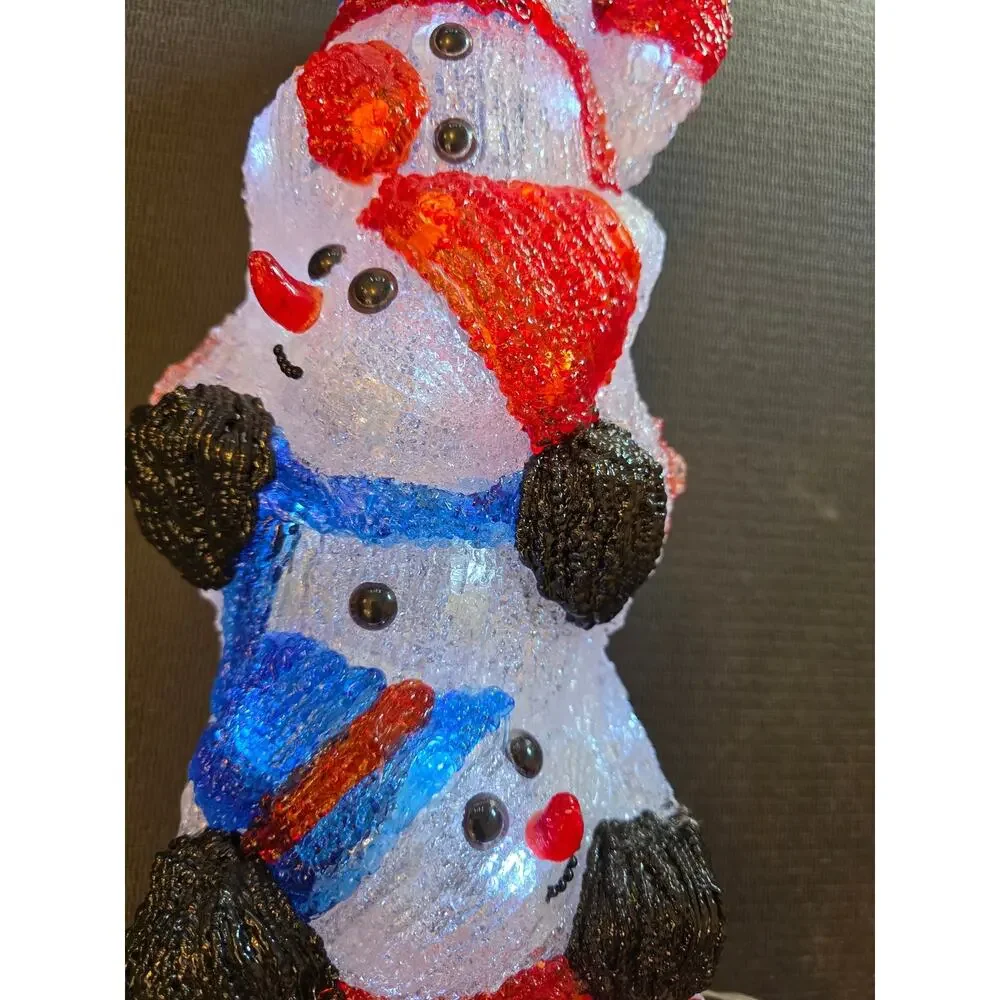 Vtg Seasons Design Stacked Acrylic White LED Light Up Snowmen Holiday Decor